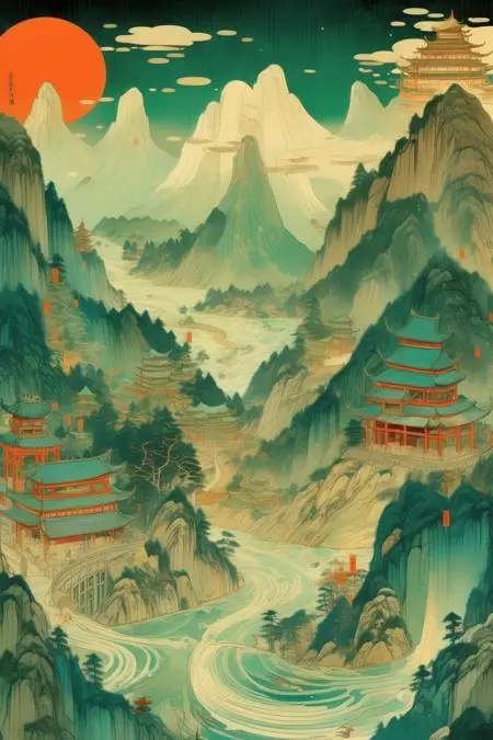 Flat,Chinese Style,Traditional Painting Media,Other,SDXL