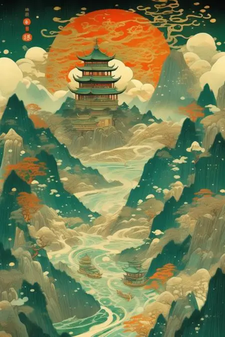 Flat,Chinese Style,Traditional Painting Media,Other,SDXL