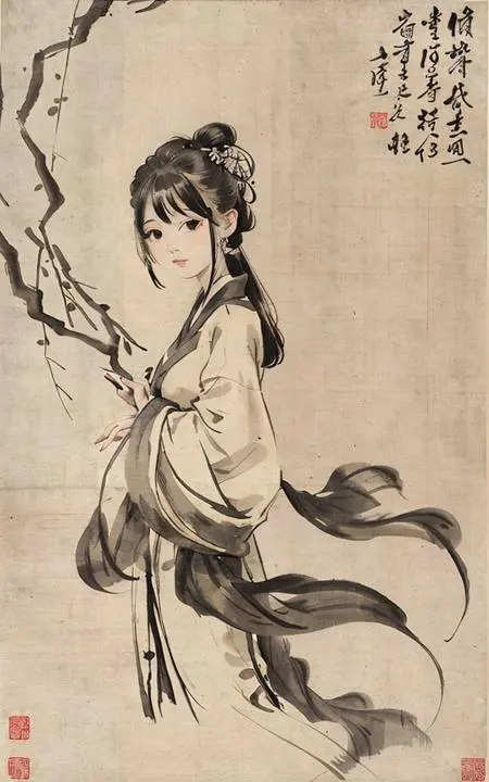 Traditional Painting Media,Girl,LoRA,SD 1.5