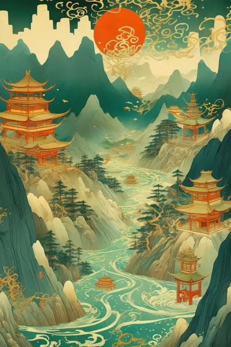 Flat,Chinese Style,Traditional Painting Media,Other,SDXL