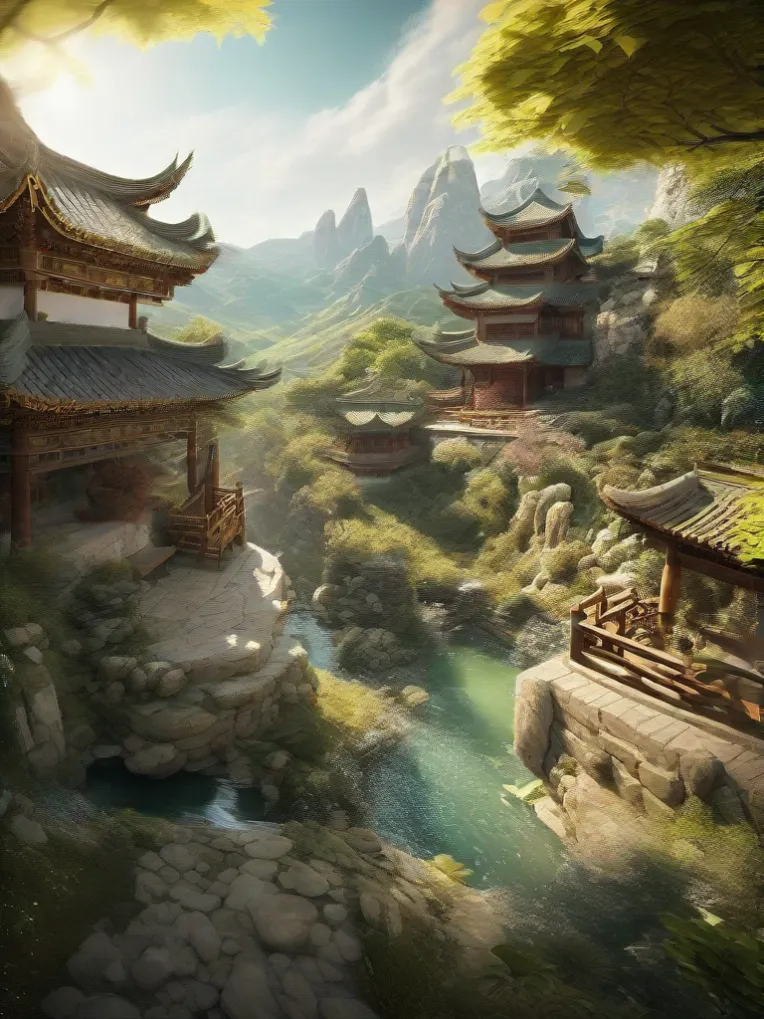 Chinese Style,Traditional Painting Media,Building,LoRA,HunyuanDiT v1.2