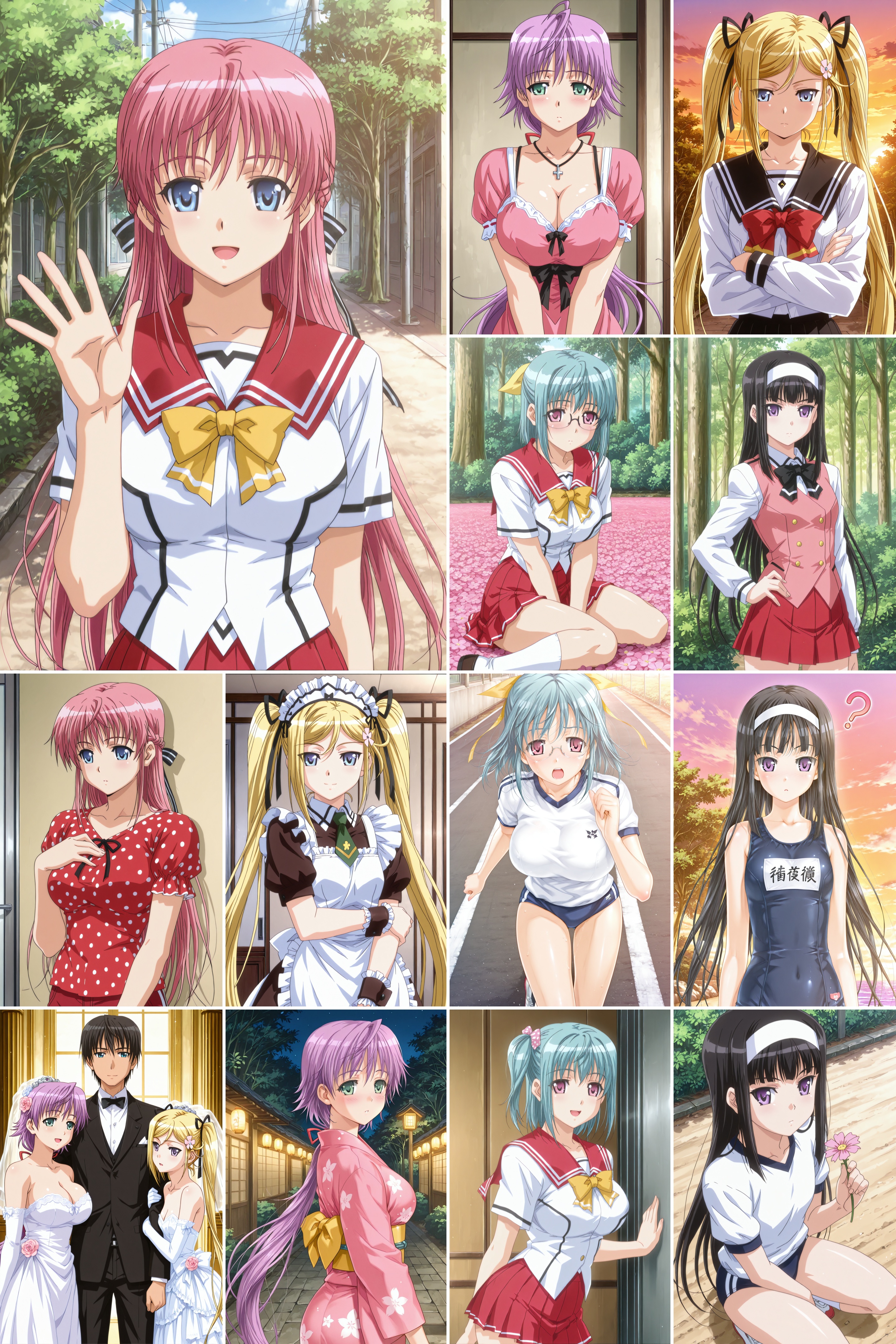 [illustrious XL] 5 in 1，《Kanojo x Kanojo x Kanojo》/《彼女×彼女×彼女》，Happoubi Jin/八宝备仁 - Artist Style v1.0