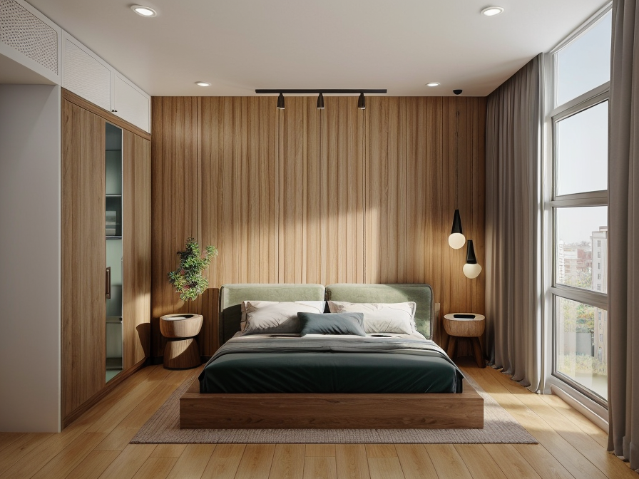 Nội thất hiện đại màu xám gỗ sồi sáng wabi sabi gosoi wabi v1