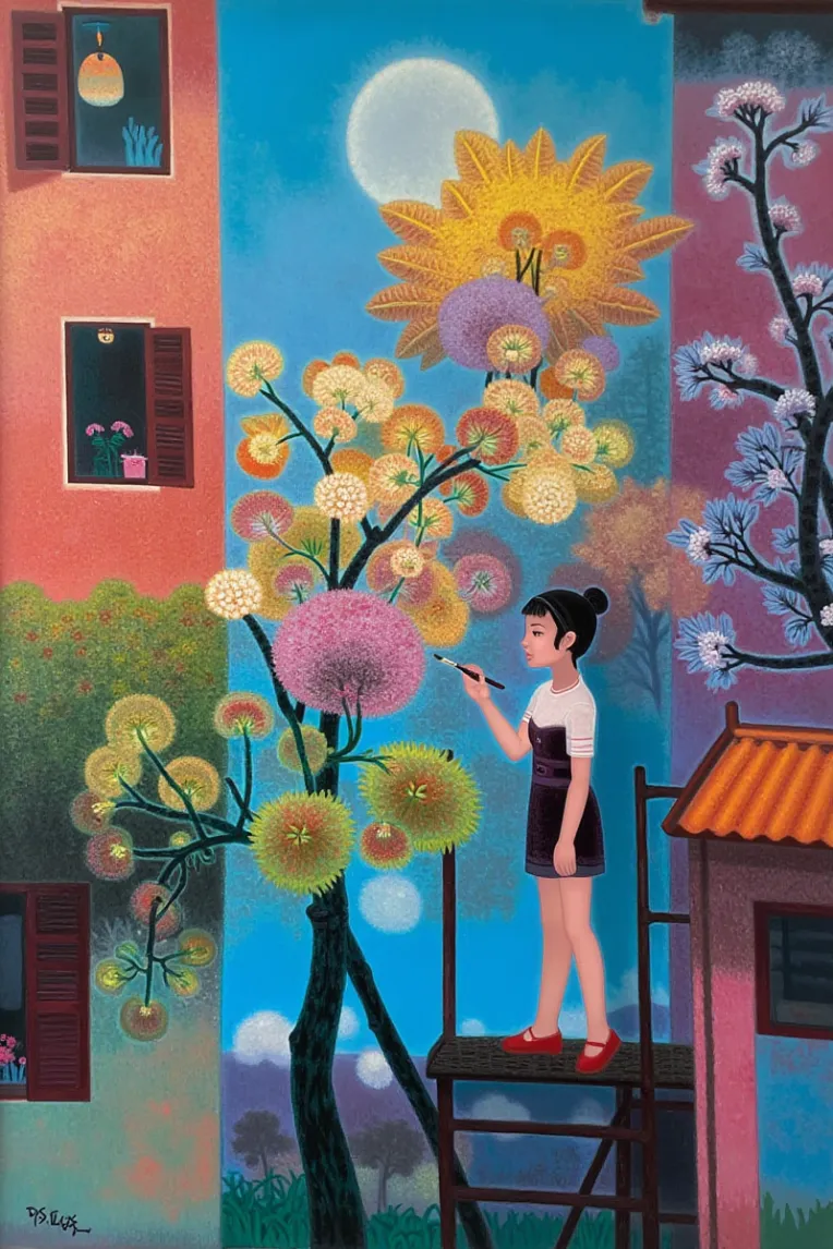 Traditional Painting Media,Girl,Style Boost,LoRA,FLUX.1