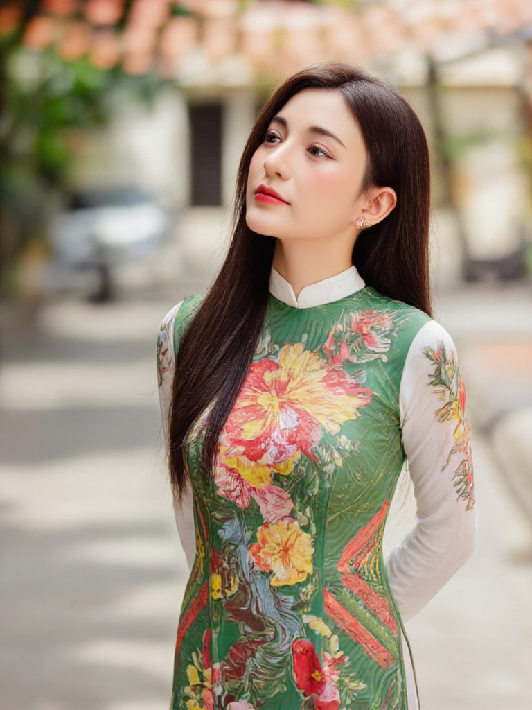 Scene of a young Vietnamese woman standing with luxuriant v1.0