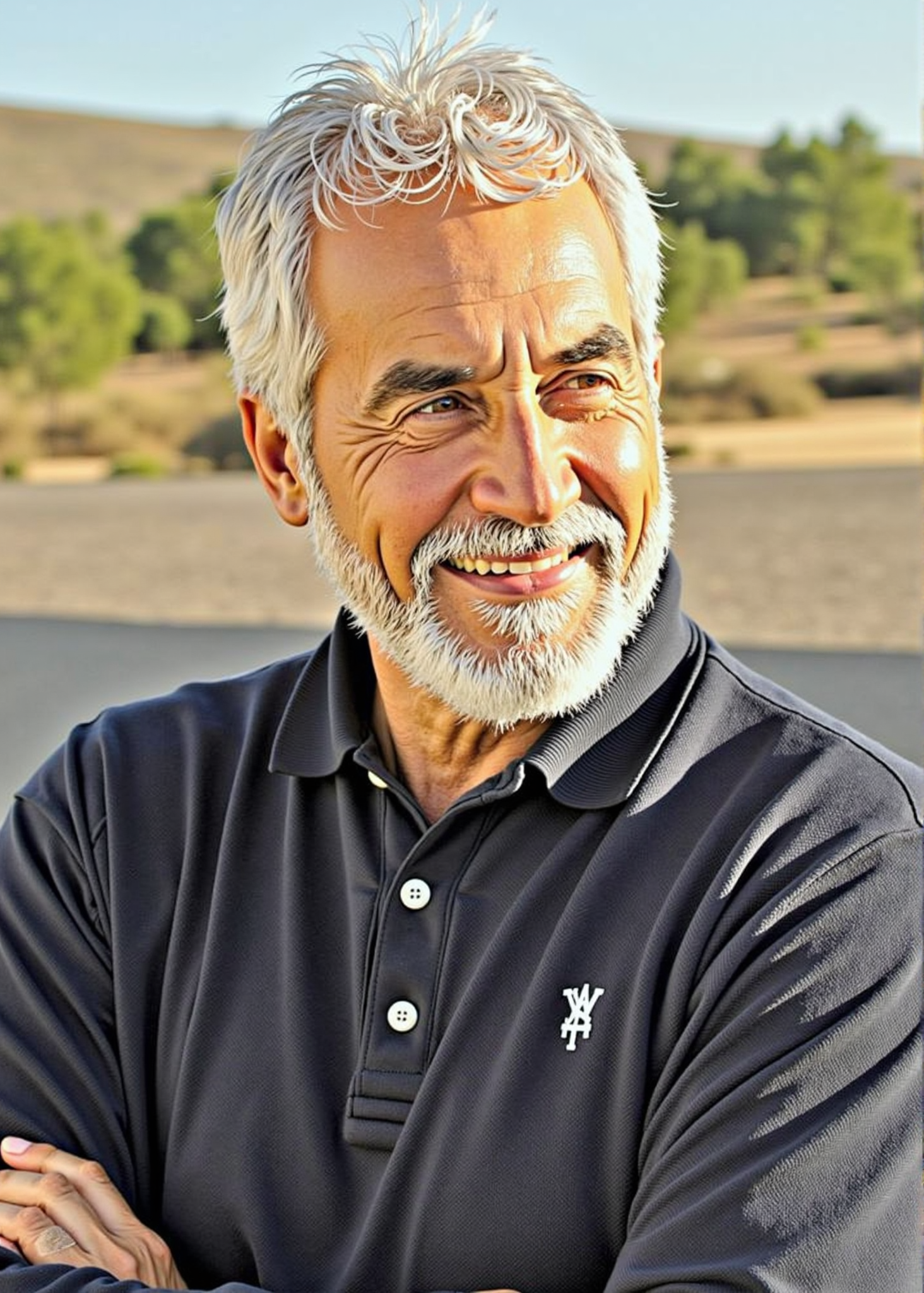 A middle-aged man with a wispy gray beard and grey hair v1.0