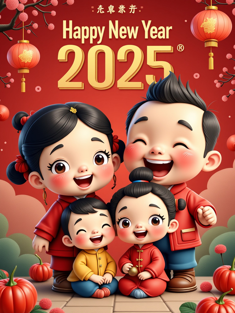 Happy Ai-Cute New Year Poster Illustration Wallpaper Sticker Avatar-FLUX.1 Happy Ai-FLUX.1