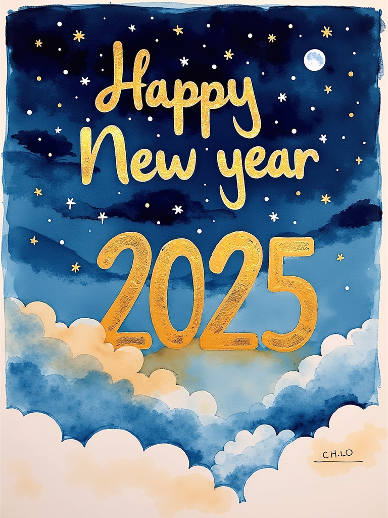 2025 New Year Watercolor Illustration Wallpaper Poster Classic Painting Digital Art-FLUX.1-Happy Ai FLUX.1-Happy Ai