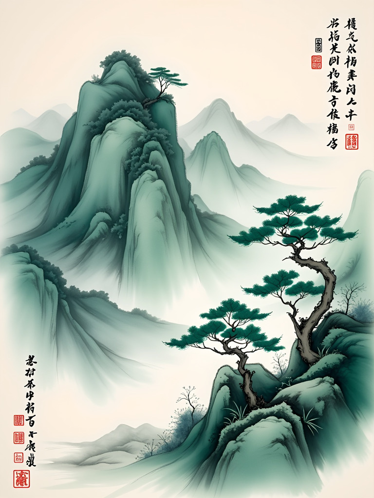 Happy Ai-landscape Ink Wash painting traditional classic Chinese ink painting illustration-FLUX.1 FLUX.1-Happy Ai