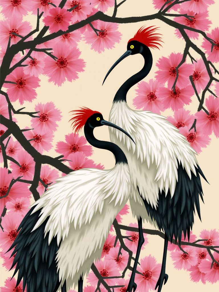 Happy Ai-Chinese Ink Painting-Traditional Flowers and Birds Fantasy Cranes Classic Painting-FLUX.1 FLUX.1-Happy Ai