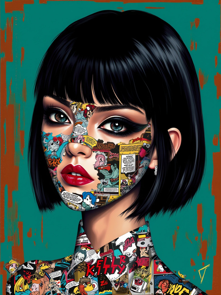 Happy Ai-Pop Art Collage Reality mixed Graffiti  illustration Digital Art Classic Painting-FLUX.1 FLUX.1-Happy Ai