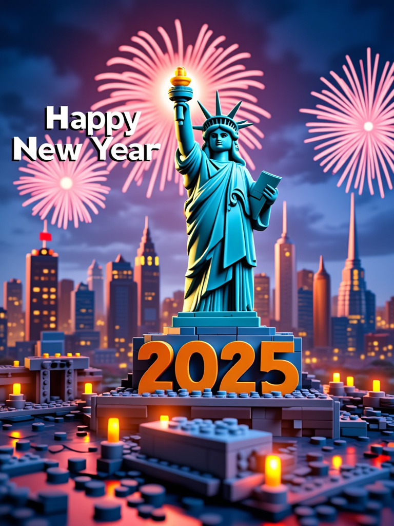 Happy Ai-Happy Lego New Year Celebration 2025 E-commerce Wallpaper Poster Illustration 3D Art-FLUX.1 FLUX.1-Happy Ai