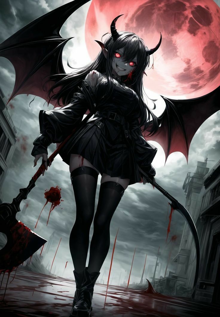 Flux 1D A dark fantasy anime illustration of a beautiful demon girl 1