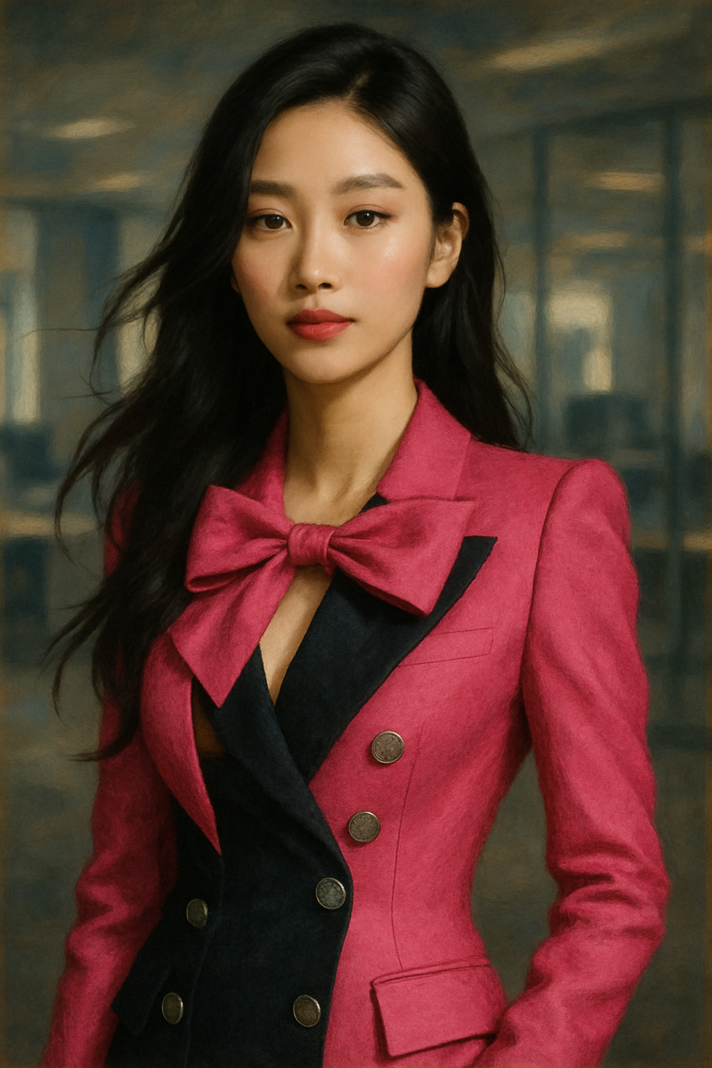 Painting portrait of a fashionable young East Asian woman 1